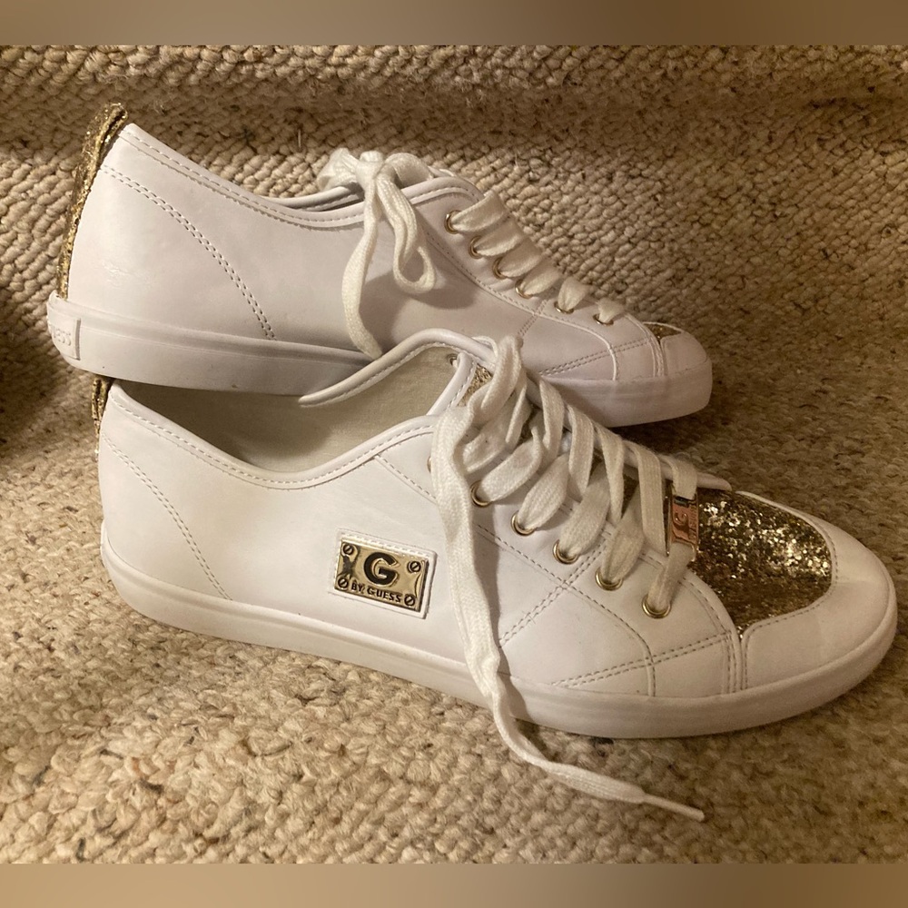 Guess Mallory White Faux Leather Sneakers with Embellishments